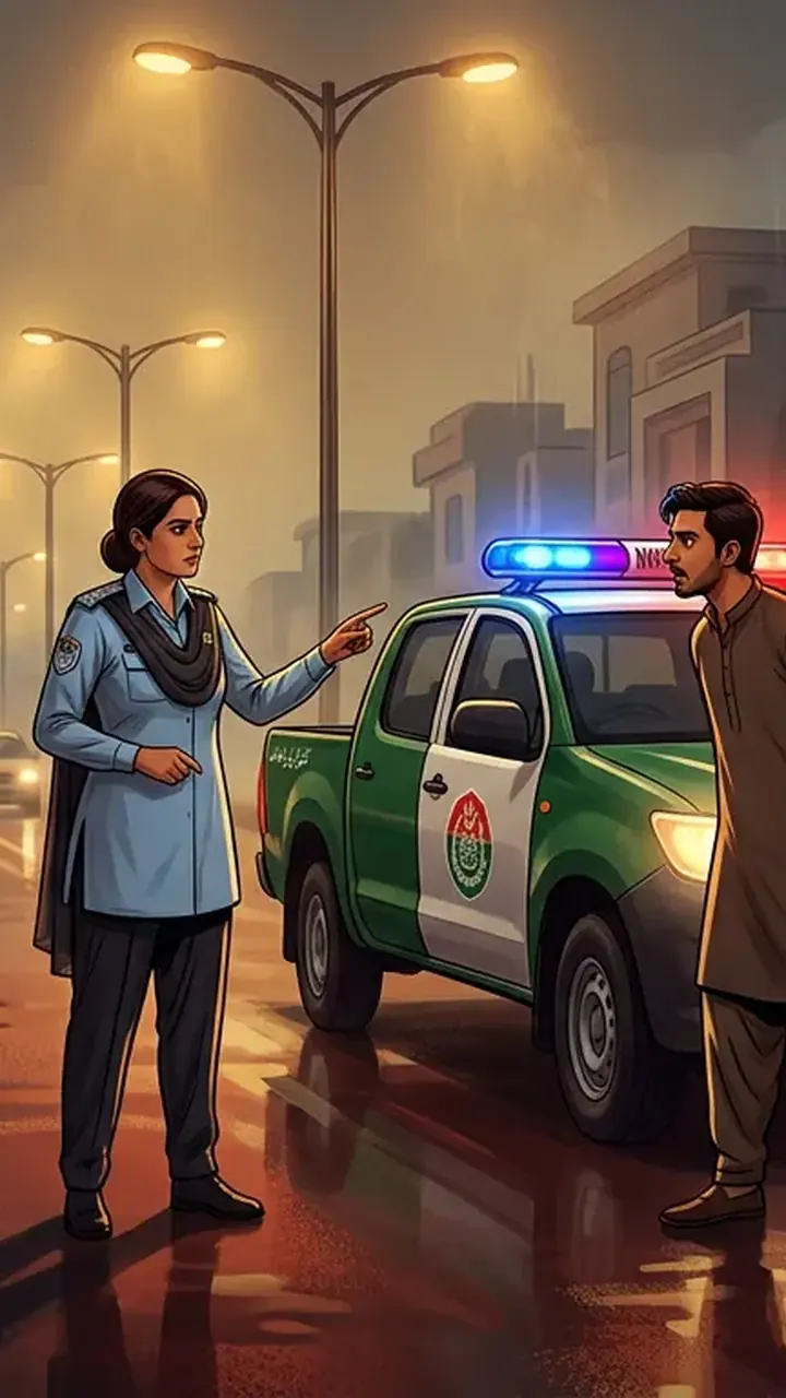 Animated editorial illustration for: Two arrested in Lahore for harassing female official