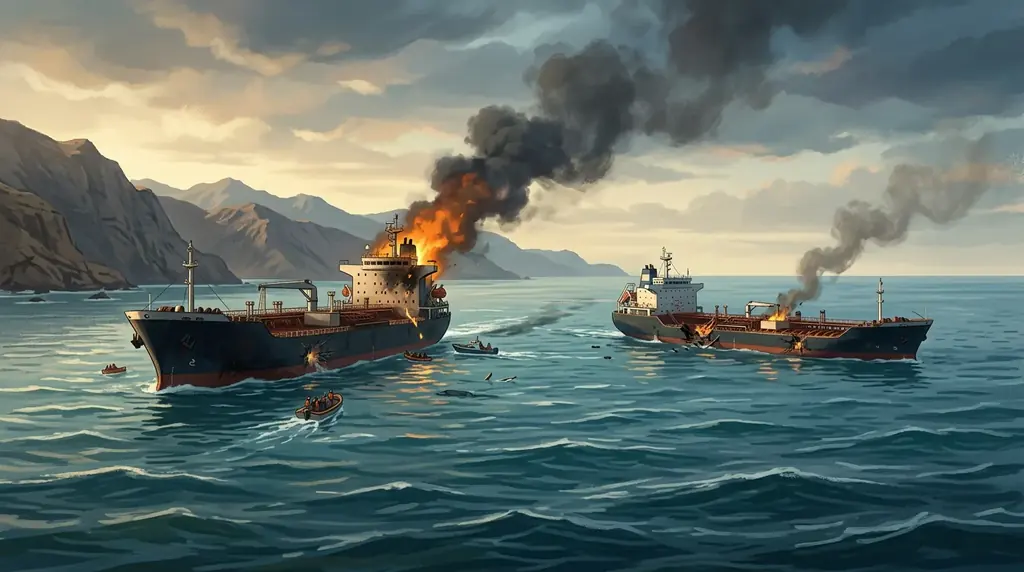 Two ships hit by projectiles in Gulf of Oman, one catches fire