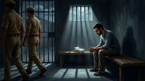 Animated editorial illustration for: Umar Khalid Completes Six Years in Jail Without Trial in India