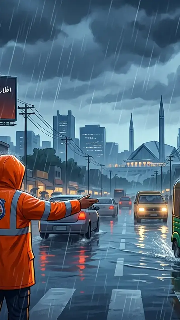 Animated editorial illustration for: Widespread Rain Continues as Westerly System Grips Pakistan, Met Office Issues Warning