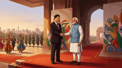 Animated editorial illustration for: Modi, Xi commit to resolving border issue at BRICS summit