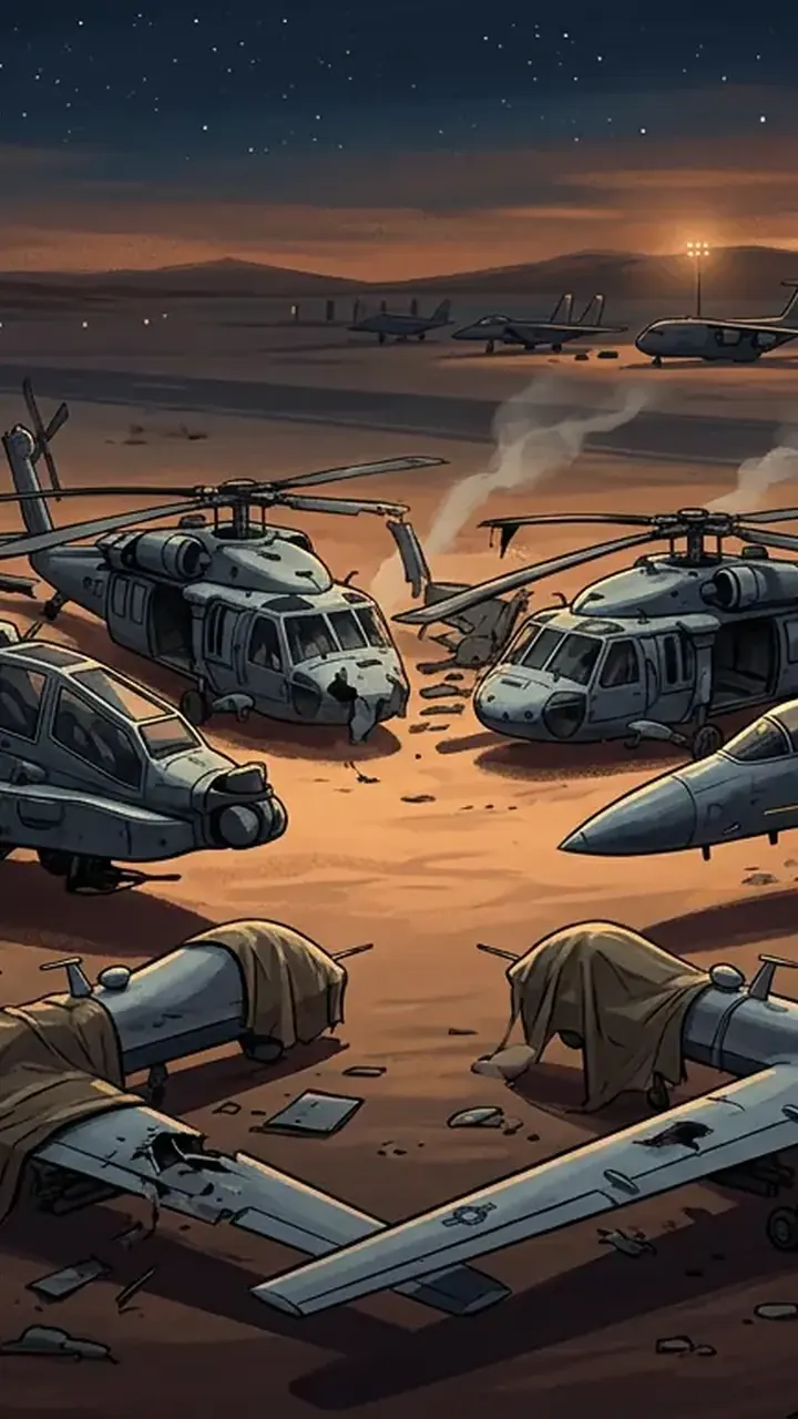Animated editorial illustration for: US Aircraft Losses Reportedly Include F-35 and A-10 Jets