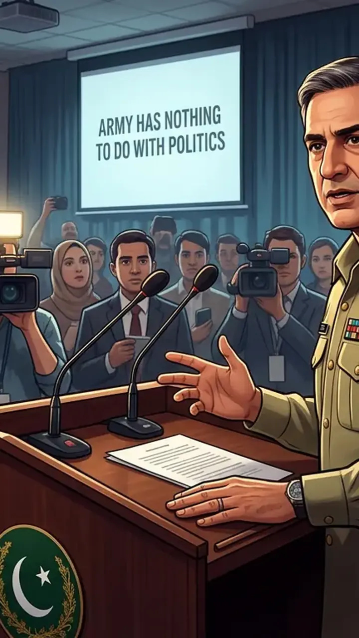 Animated editorial illustration for: Army has ‘nothing to do with politics,’ says DG ISPR