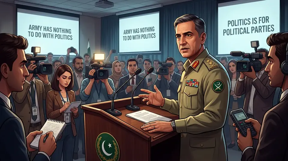 Animated editorial illustration for: Army has ‘nothing to do with politics,’ says DG ISPR