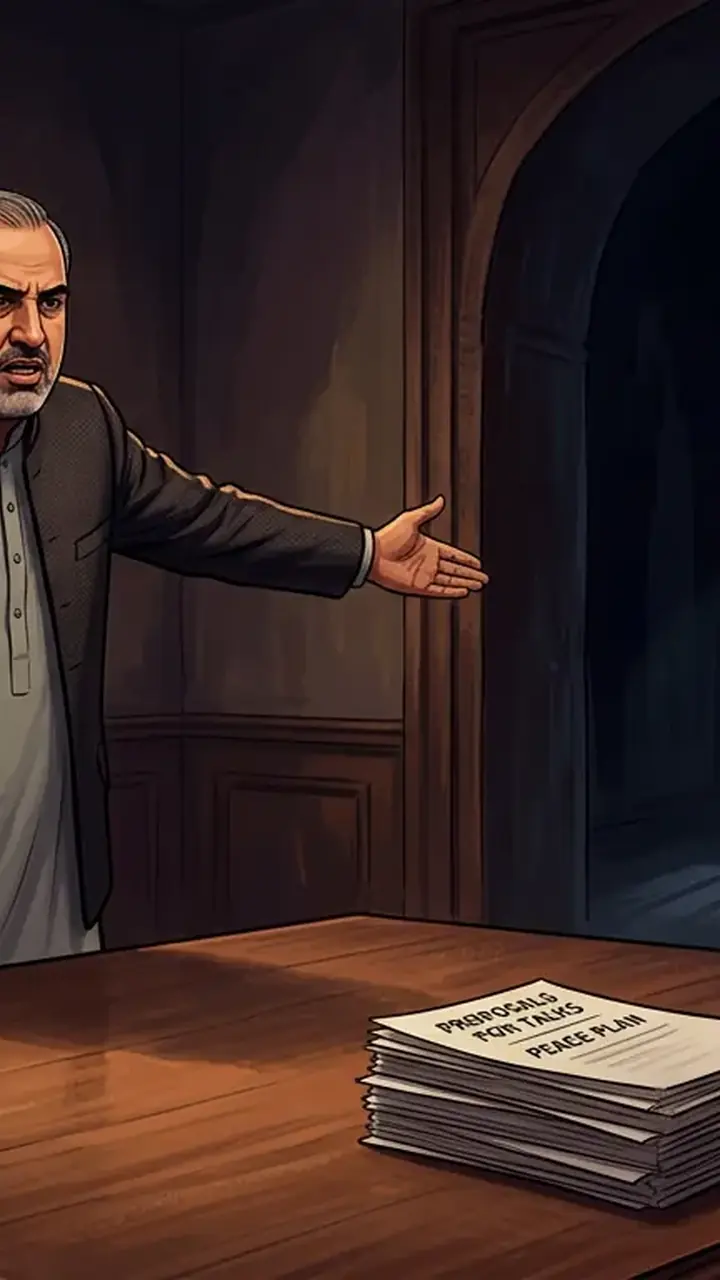 Animated editorial illustration for: Asad Qaiser Says Talks Failed Over Denial of Access to Imran Khan