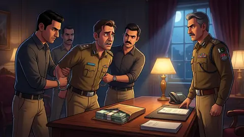 Animated editorial illustration for: Attock Jail Superintendent arrested for attempting to bribe IG Jails