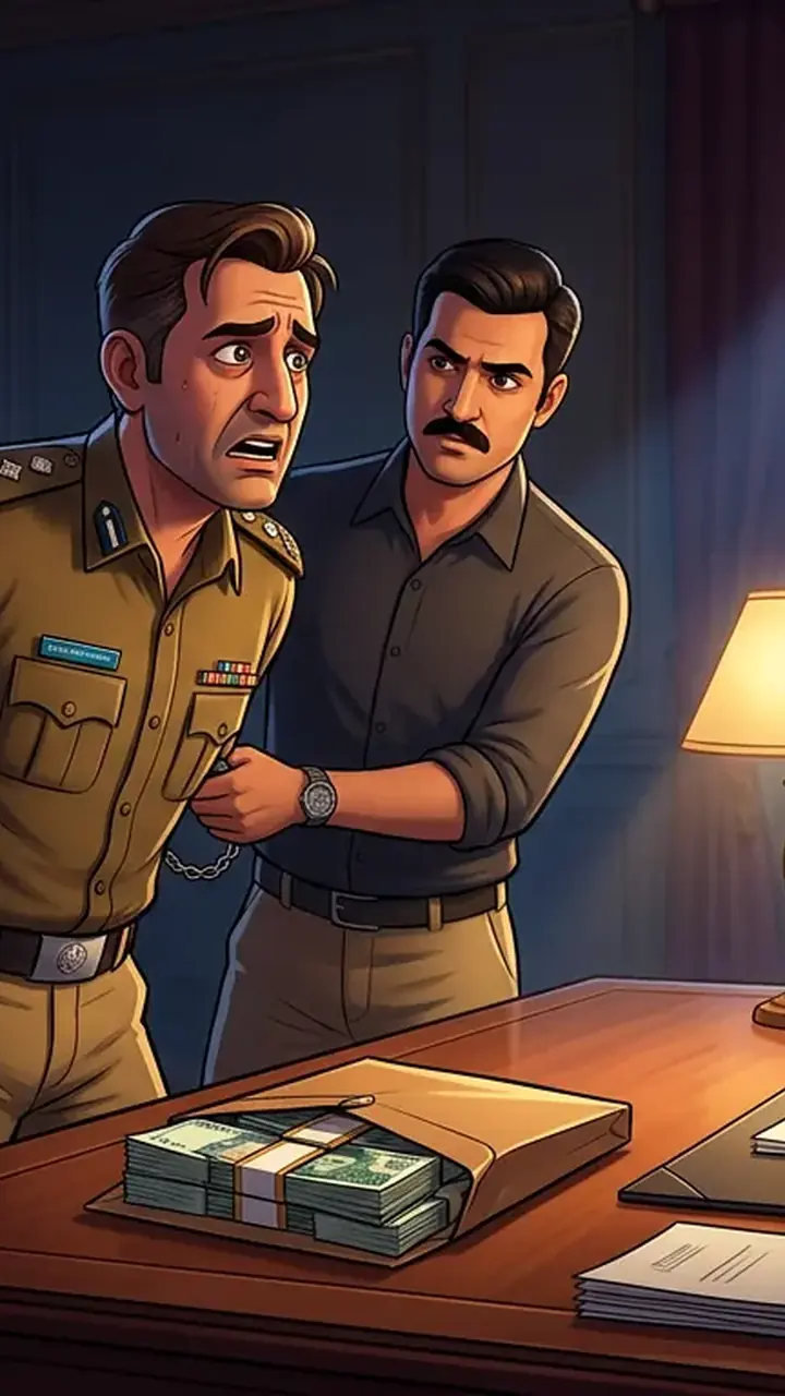 Animated editorial illustration for: Attock Jail Superintendent arrested for attempting to bribe IG Jails