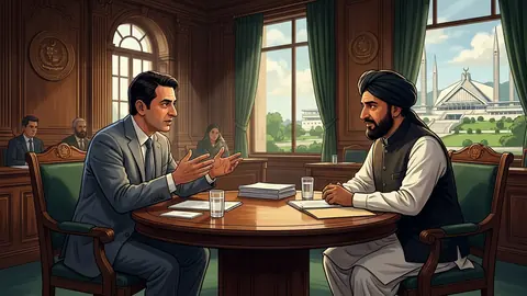 Animated editorial illustration for: Barrister Gohar and Allama Raja Nasir Abbas discuss long march, political strategy