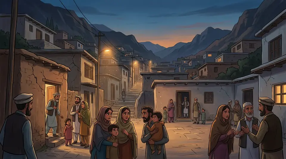 Animated editorial illustration for: 4.9 Magnitude Earthquake Jolts Khyber Pakhtunkhwa and Azad Kashmir