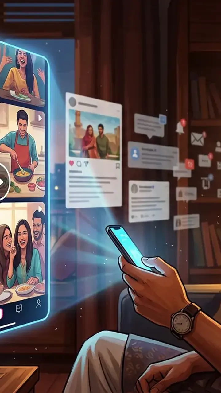 Animated editorial illustration for: Facebook tests video-first redesign to compete with TikTok