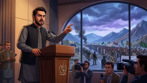Animated editorial illustration for: Faisal Karim Kundi Criticises KP Government Amid Security Concerns and March