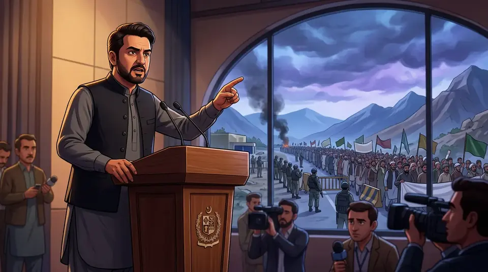 Animated editorial illustration for: Faisal Karim Kundi Criticises KP Government Amid Security Concerns and March