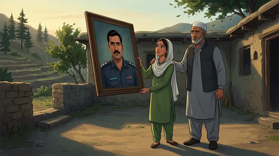 Animated editorial illustration for: Family of martyred Constable Tahir Rafiq proud of his sacrifice