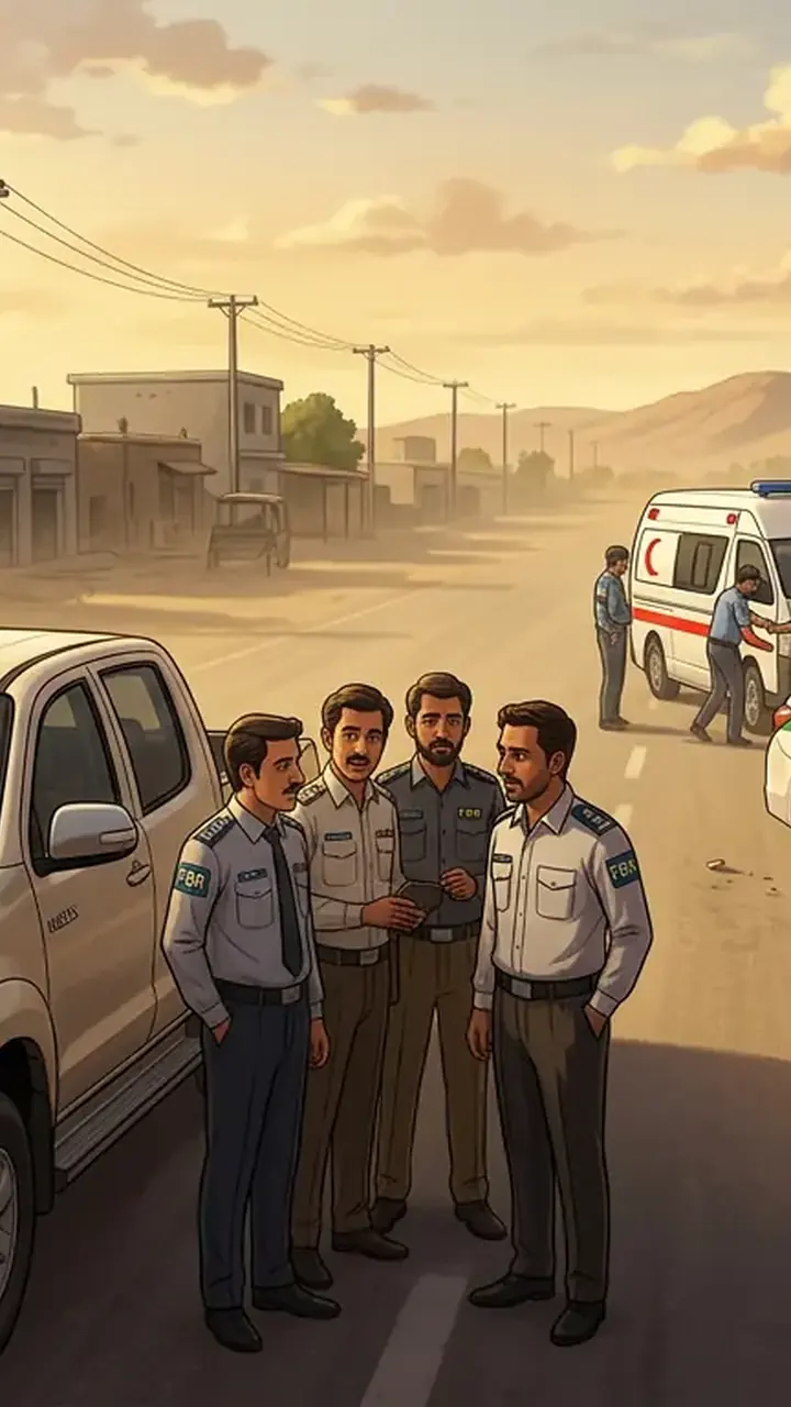 Animated editorial illustration for: Death Toll in DI Khan Attacks Rises to Five Officials