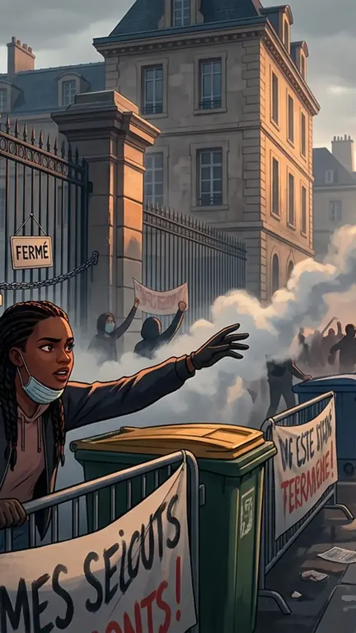 Animated editorial illustration for: France Suspends Use of Stun Grenades in Policing Student Protests