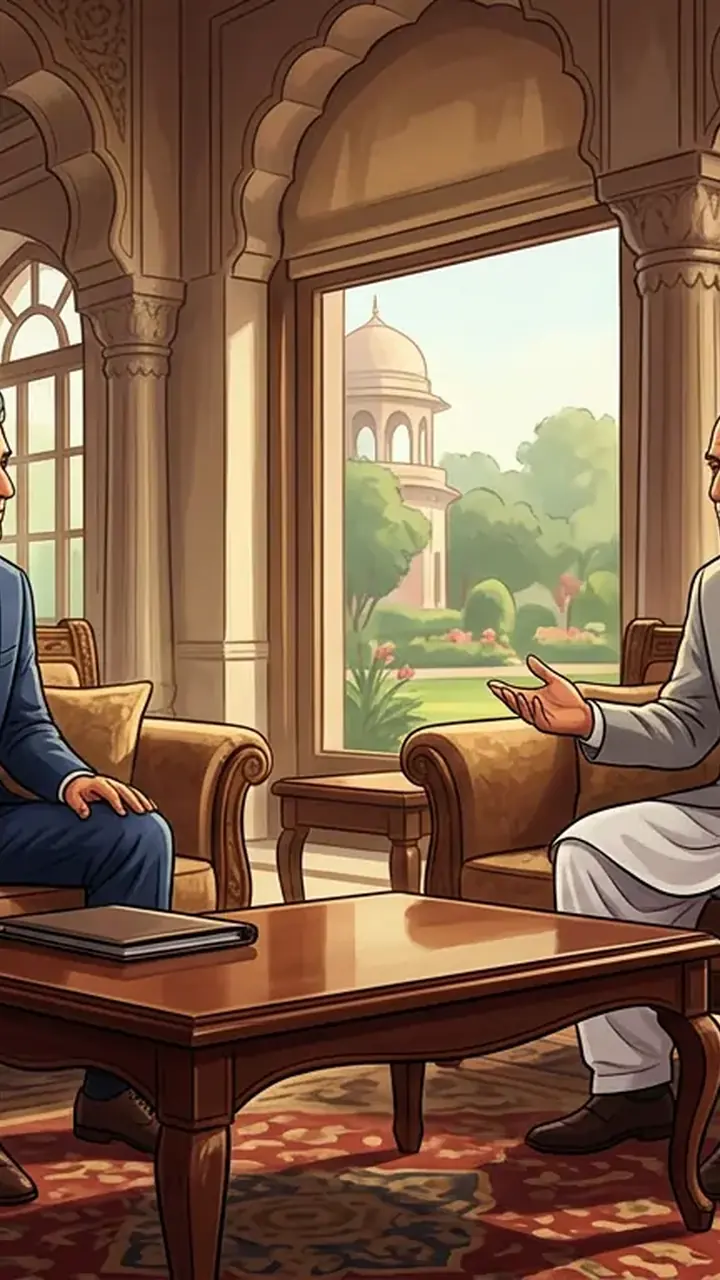 Animated editorial illustration for: Gohar Ejaz Meets Punjab Governor to Discuss Economy, Social Welfare