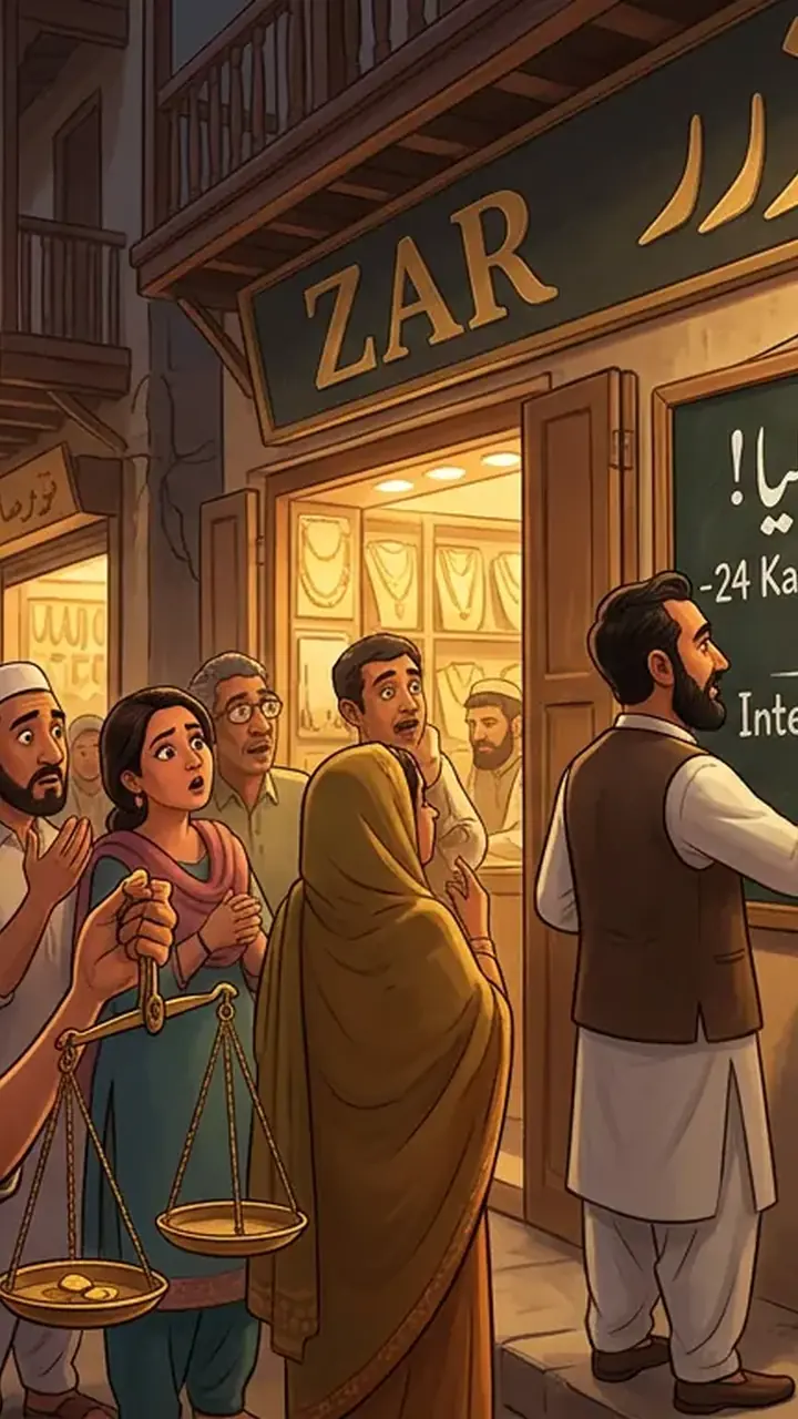 اس خبر کے لیے متحرک اداریاتی خاکہ: پاکستان میں سونے کی فی تولہ قیمت میں 3,100 روپے کی کمی