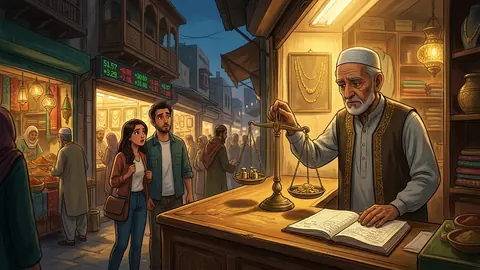 Animated editorial illustration for: Gold Price Rises by Rs 1,200 Per Tola in Pakistan