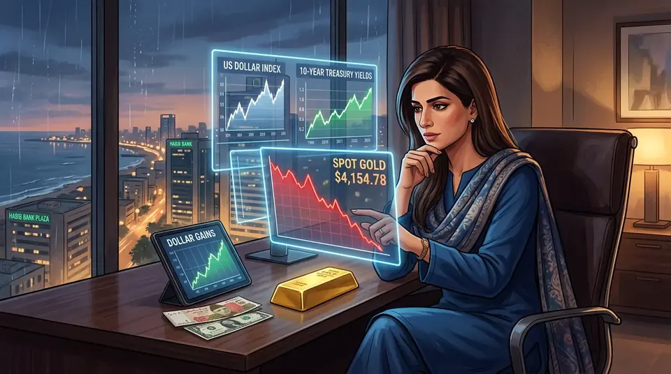 Animated editorial illustration for: Gold prices fall for second week on strong dollar, high yields