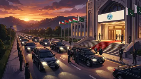 Animated editorial illustration for: Govt Defends Purchase of 45 Bulletproof Vehicles for 2027 SCO Summit