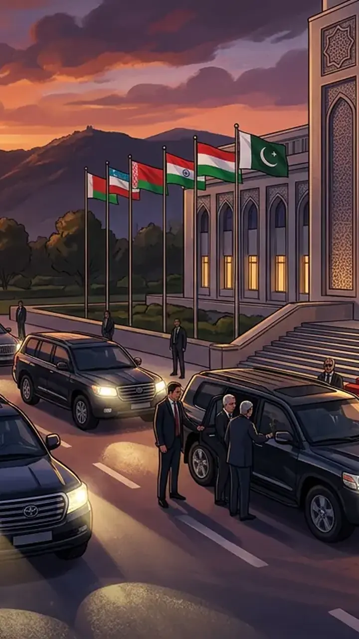 Animated editorial illustration for: Govt Defends Purchase of 45 Bulletproof Vehicles for 2027 SCO Summit