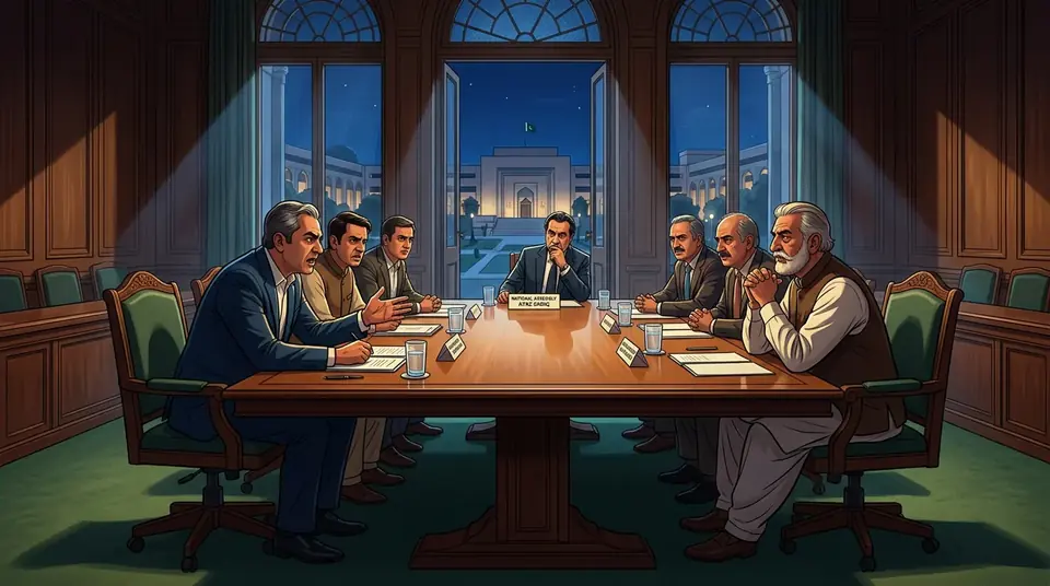 Animated editorial illustration for: Govt-Opposition Talks End in Deadlock Over PTI Founder Meeting Demand