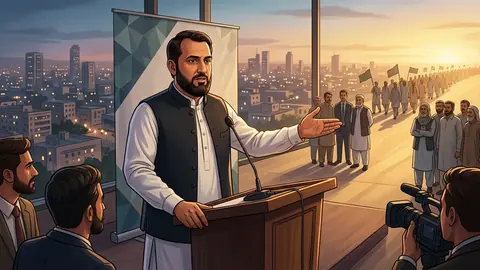 Animated editorial illustration for: Hafiz Naeem Ur Rehman urges govt, opposition to resume talks