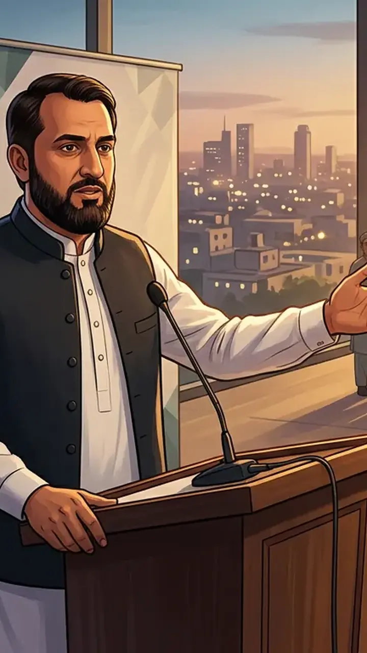 Animated editorial illustration for: Hafiz Naeem Ur Rehman urges govt, opposition to resume talks