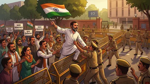 Animated editorial illustration for: Indian Protests Intensify Amid Claims of ECI Internal Dissent