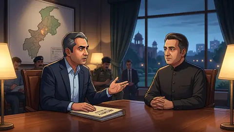 Animated editorial illustration for: Armed Men With Assault Rifles Spotted in PTI Long March, Intelligence Sources Warn