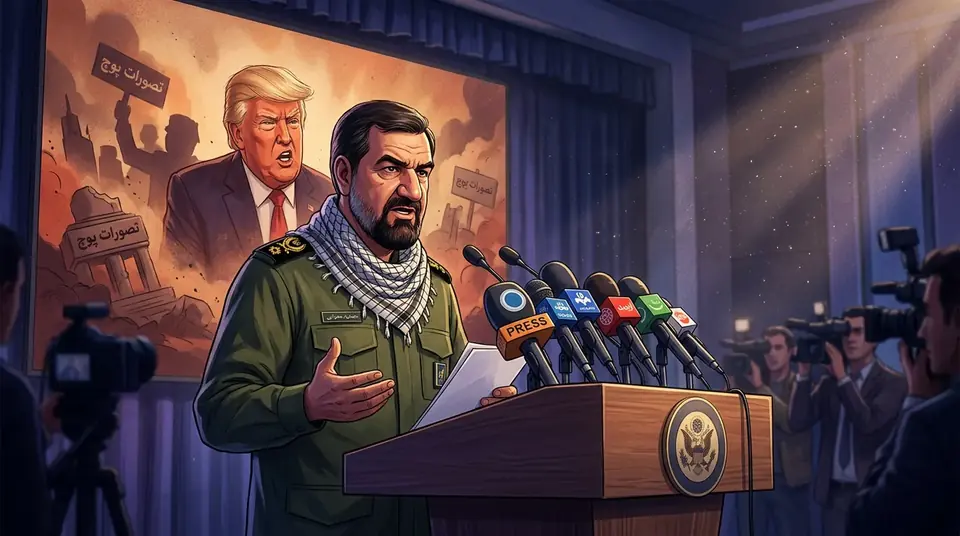 Animated editorial illustration for: Iranian security chief calls Trump ‘worst president in US history’