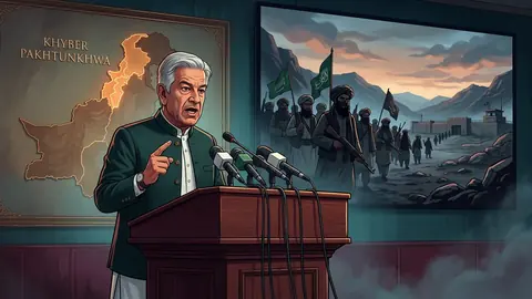 Animated editorial illustration for: Khawaja Asif Poses Eight Questions to PTI on Counterterrorism Policy