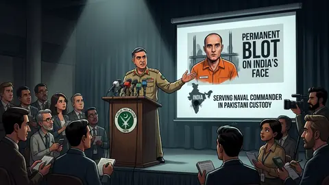 Animated editorial illustration for: Kulbhushan Jadhav a ‘permanent blot on India’s face’, says DG ISPR