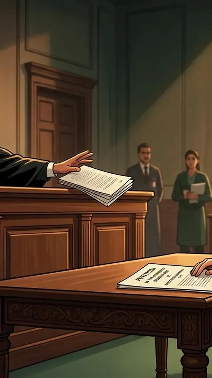 Animated editorial illustration for: LHC judge recuses himself from hearing Bushra Bibi’s petition