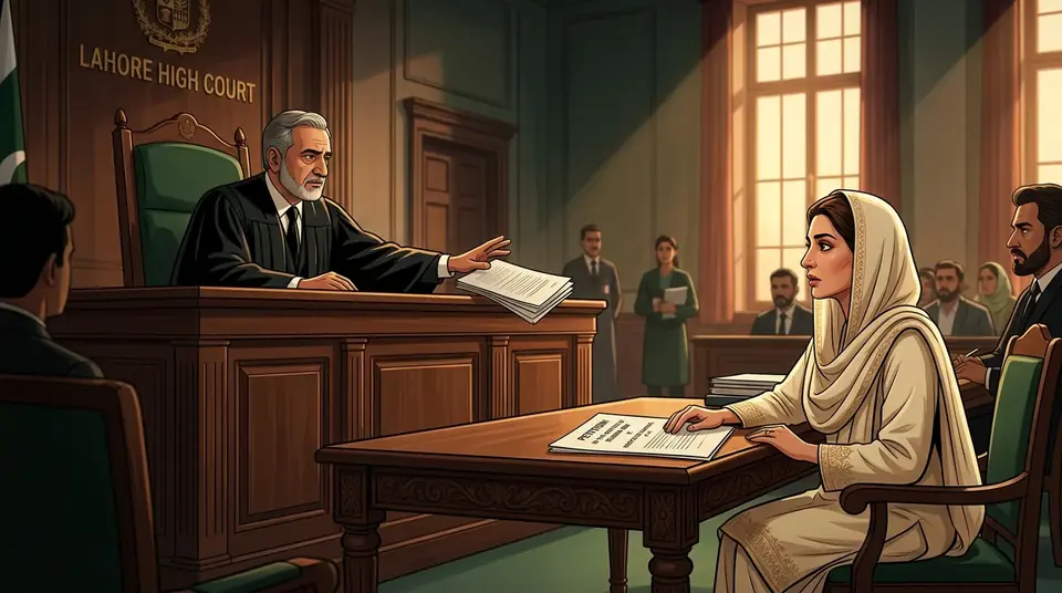 Animated editorial illustration for: LHC judge recuses himself from hearing Bushra Bibi’s petition