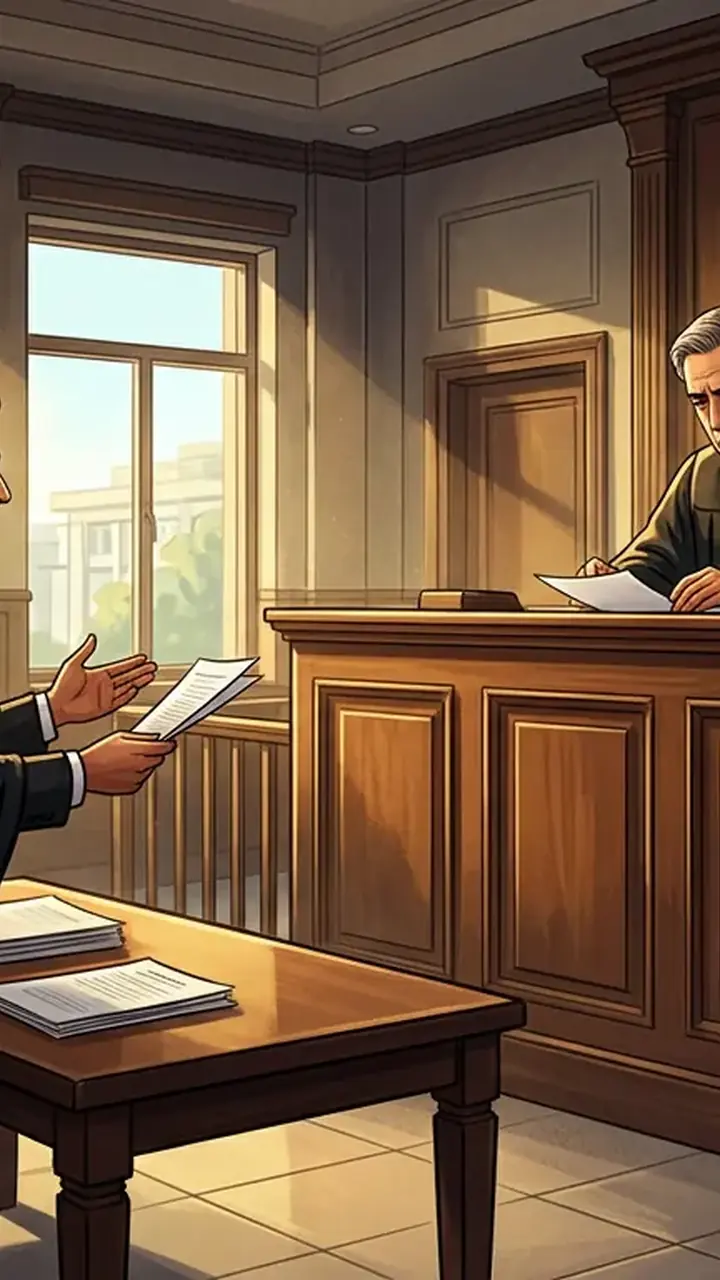 Animated editorial illustration for: LHC reserves verdict on MPA Saqib Chadhar’s plea against Ramsha Iqbal