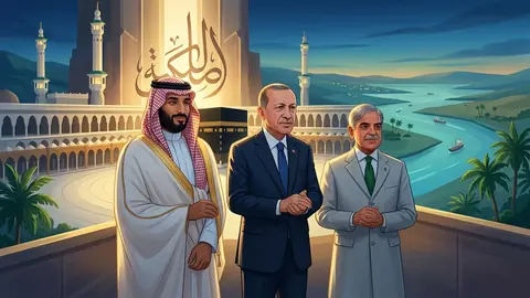 Animated editorial illustration for: Makkah Defence Alliance to bolster regional stability, says Saudi Crown Prince