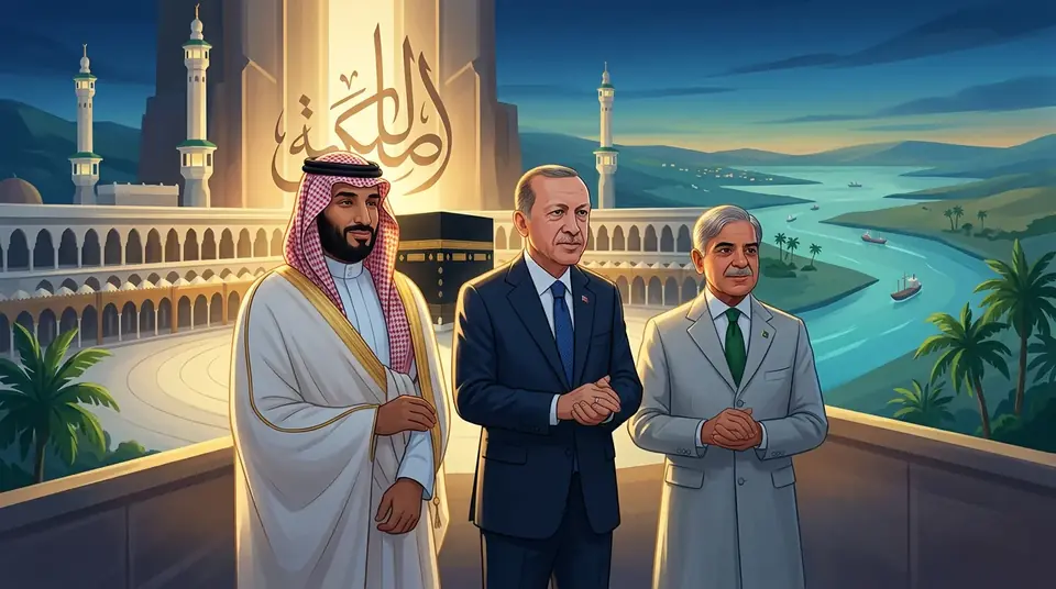 Animated editorial illustration for: Makkah Defence Alliance to bolster regional stability, says Saudi Crown Prince