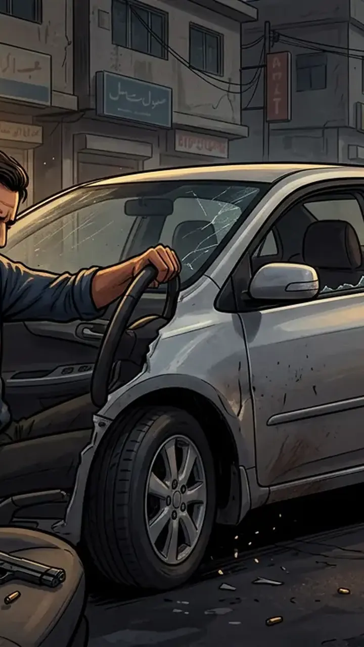 Animated editorial illustration for: Man shot dead in North Karachi in suspected robbery attempt