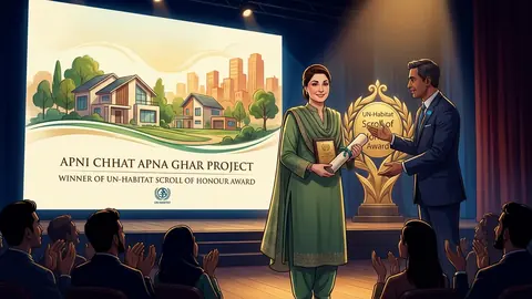 Animated editorial illustration for: Maryam Nawaz’s ‘Apni Chhat Apna Ghar’ Project Wins UN-Habitat Award