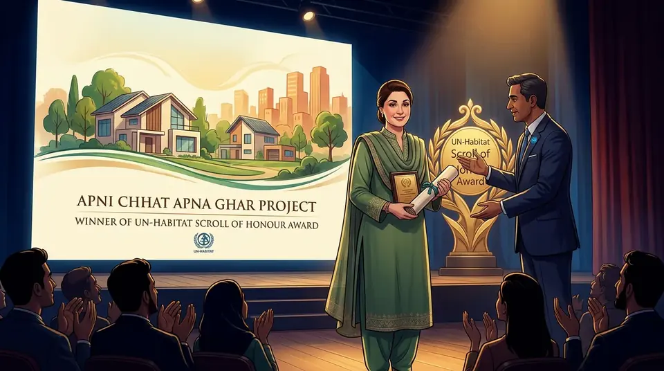 Animated editorial illustration for: Punjab’s ‘Apni Chhat Apna Ghar’ Project Wins UN Habitat Award