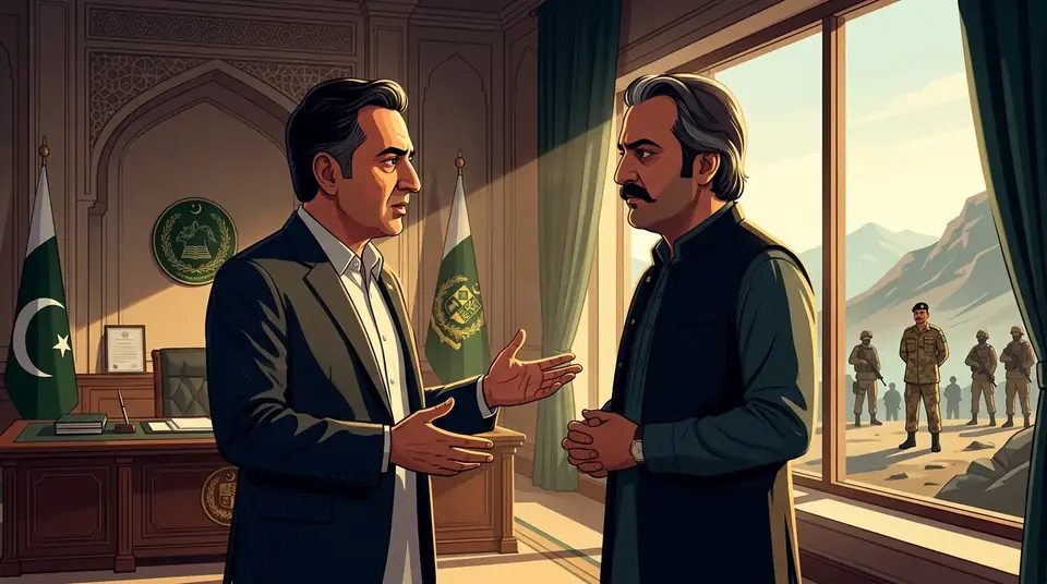 Animated editorial illustration for: Minister Ali Parvez Malik Urges KP CM to Support National Security Efforts