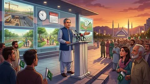 Animated editorial illustration for: Mohsin Naqvi Criticises ‘Absent’ Official Amid PTI Long March