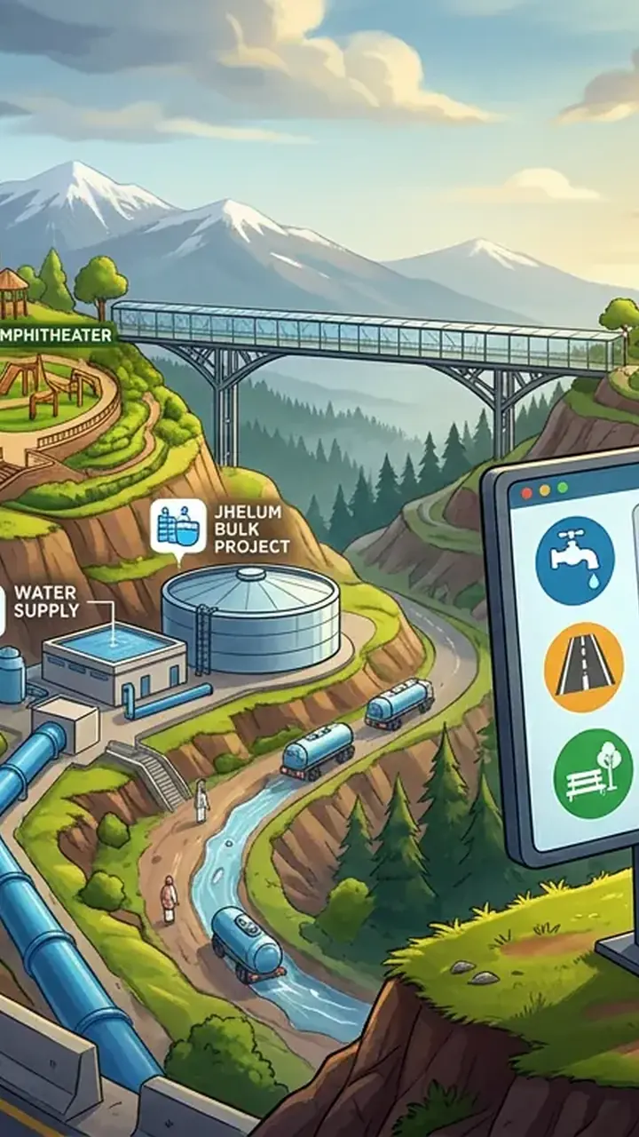 Animated editorial illustration for: Murree Development Plan: Water, Road, and Tourism Projects Reviewed
