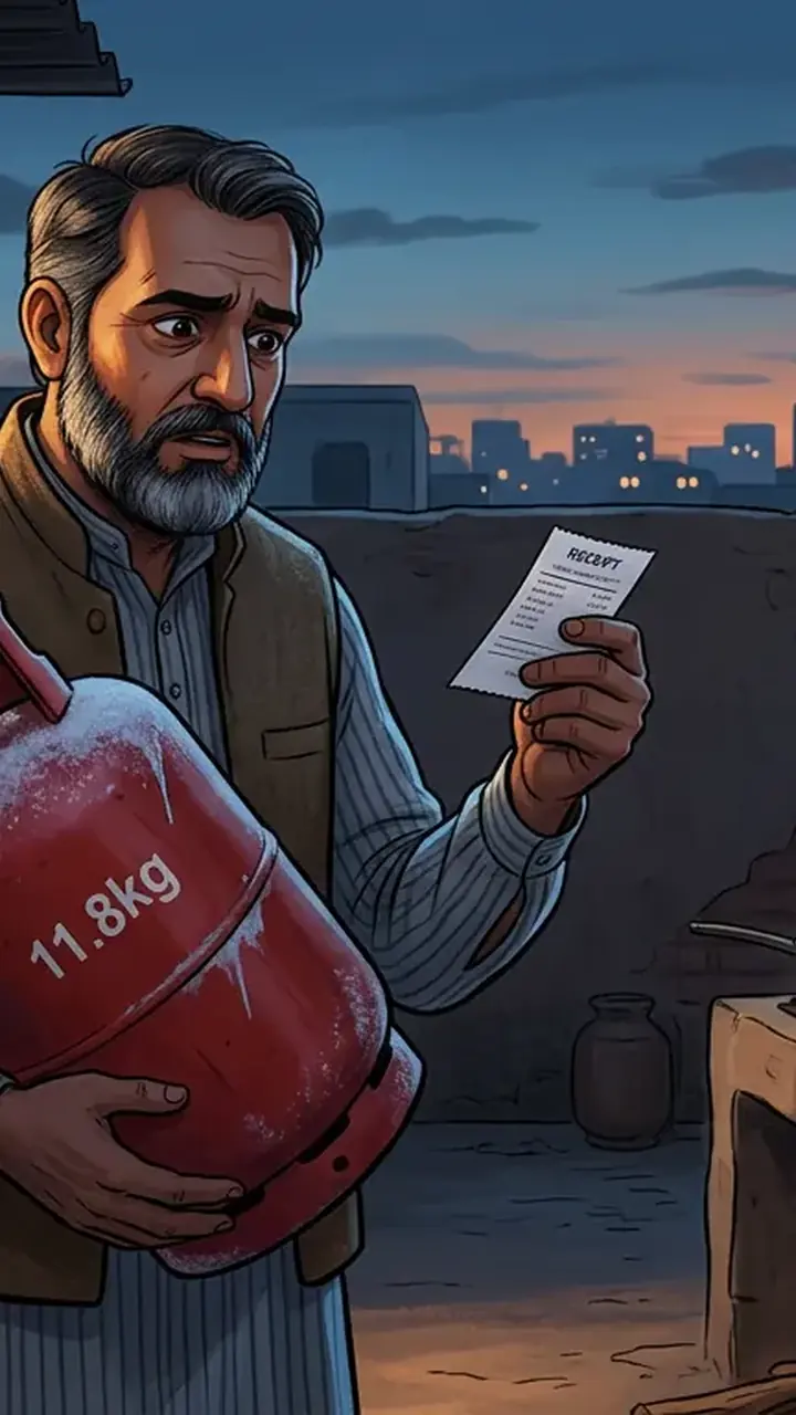 Animated editorial illustration for: Ogra Hikes LPG Price by Rs 20.68 Per Kilogram for October