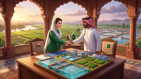 Animated editorial illustration for: Punjab, Oman Agree to Boost Cooperation in Agriculture, Labour