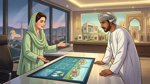 Animated editorial illustration for: Omani Minister expresses keen interest in Punjab’s ‘Apni Chhat, Apna Ghar’ project