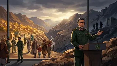 Animated editorial illustration for: Our issue is with Afghan rulers, not the people, on terrorism: DG ISPR