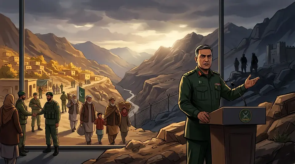 Animated editorial illustration for: Our issue is with Afghan rulers, not the people, on terrorism: DG ISPR