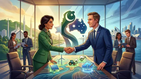 Animated editorial illustration for: Pakistan and Australia agree to boost bilateral trade and investment